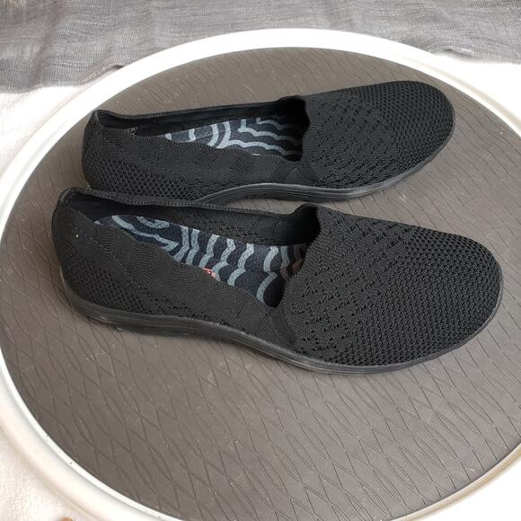 Skechers Reggae Loafers Womens 9.5 Black Slipon Scalloped Knit Casual Streetwear - Picture 3 of 10